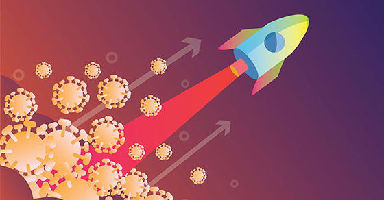 Rocket launch over virus. Victory over the virus covid-19 concept design. flat design vector illustration (Demo)