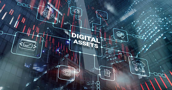 DigitalAssetsBusinessManagementSystemConceptOnModernCityBackground